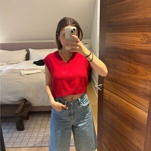 Sunday Best Red Sleeveless Muscle Crop Top